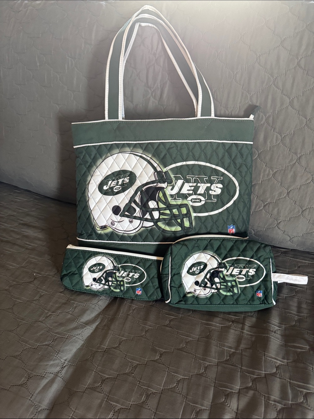 NFL New York Jets Quilted Tote and Pouches - Dark Green and White